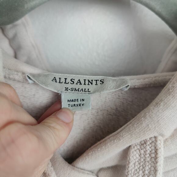 AllSaints Olivia Lucia Hoodie‎ Womens XS Pale Gray Pink Graphic Pullover Fleece - Picture 8 of 11
